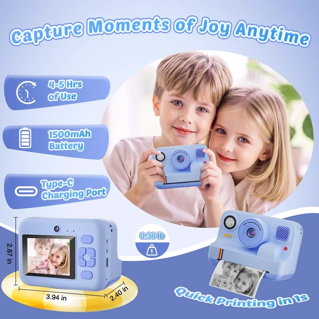 Alt view image 6 of 7 - Instant Print Camera for Kids, App Printing, 1080P Video, Dual-Lens Selfie Digital Camera with 32G SD, Christmas Birthday Gifts for Girls Boys 4 5 6 7 8 9 10 11 12 Year Old, Toddler Toy_Blue