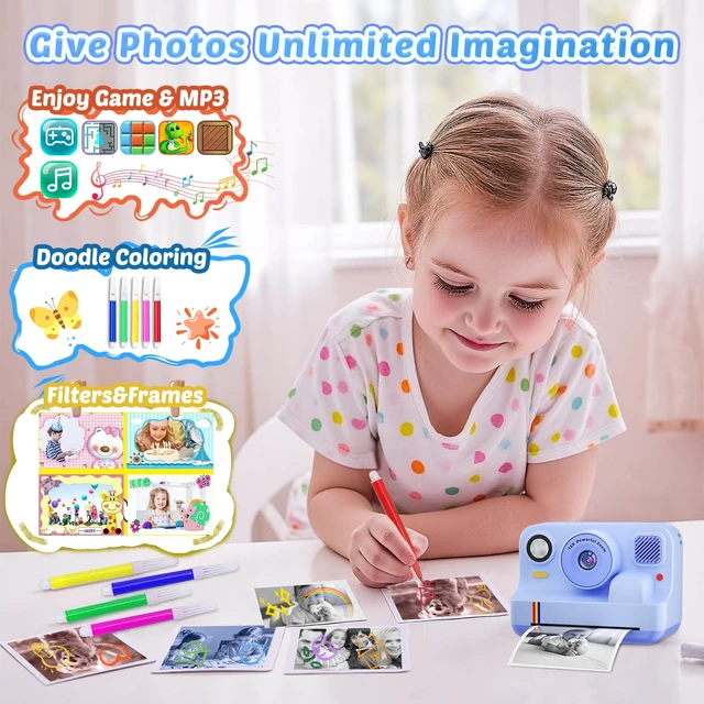 Alt view image 4 of 7 - Instant Print Camera for Kids, App Printing, 1080P Video, Dual-Lens Selfie Digital Camera with 32G SD, Christmas Birthday Gifts for Girls Boys 4 5 6 7 8 9 10 11 12 Year Old, Toddler Toy_Blue
