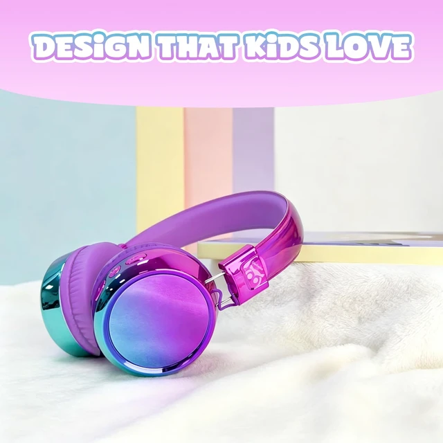 Alt view image 7 of 7 - Kids Bluetooth Headphones with mic, 74/85dB Limited, 60H Playtime Fast charging, Bluetooth 5.4, foldable over-ear, AUX for iPad, tablet, airplane, Wireless headphones for kids, Aura Series