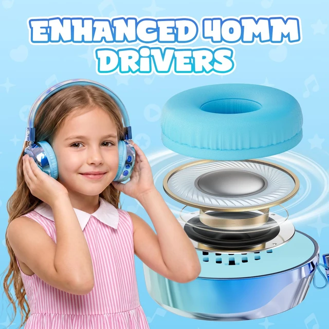 Alt view image 4 of 7 - Kids Bluetooth Headphones with mic, 74/85dB Limited, 60H Playtime Fast charging, Bluetooth 5.4, foldable over-ear, AUX for iPad, tablet, airplane, Wireless headphones for kids, Aura Series