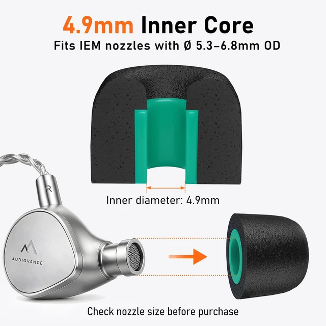 Alt view image 2 of 7 - 6-Pair Memory Foam IEM Ear Tips for in-Ear Monitor Headphones Replacement Eartips for KZ, Moondrop, FiiO, Sennheiser and More, Noise Isolating, Comfortable, Secure Fit (Large, Black)