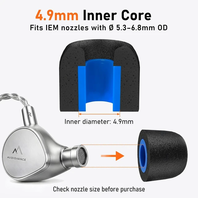 Alt view image 2 of 7 - 6-Pair Memory Foam IEM Ear Tips for in-Ear Monitor Headphones Replacement Eartips for KZ, Moondrop, FiiO, Sennheiser and More, Noise Isolating, Comfortable, Secure Fit (Small, Black)