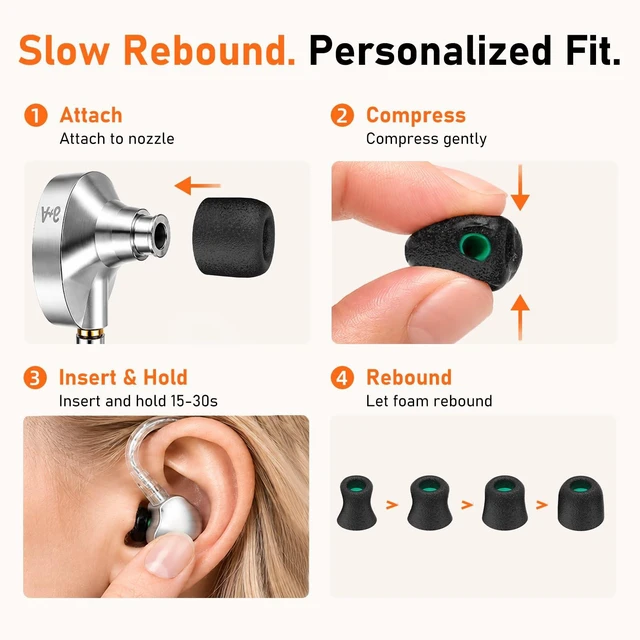 Alt view image 5 of 7 - 6-Pair Memory Foam IEM Ear Tips for in-Ear Monitor Headphones Replacement Eartips for KZ, Moondrop, FiiO, Sennheiser and More, Noise Isolating, Comfortable, Secure Fit (Large, Black)