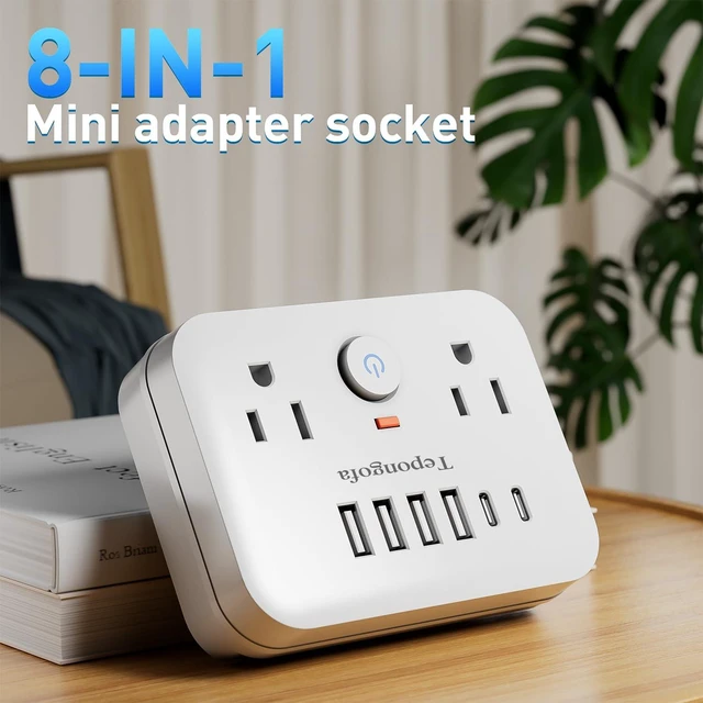 Alt view image 6 of 7 - Wall Charger,Surge Protector Outlet Extender, Multi Plug Splitter with 2 Electrical Outlets 4 USB Ports(2 USB C), Multiple Plug Mini Wall Expander for Home Bathroom Office Dorm Room Essentials (White)