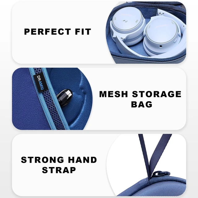 Alt view image 3 of 7 - Hard Case for Bose QuietComfort, QC, QC 45 Headphone, Blue Compatible with Bose QC Ultra, QC 35, QC 35 II, QC45 SE, QC SE Over Ear Noise Cancelling Headphones, Travel Storage Bag