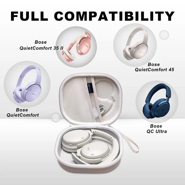 Alt view image 2 of 7 - Hard Case for Bose QuietComfort, QC, QC 45 Headphone, Cream Compatible with Bose QC Ultra, QC 35, QC 35 II, QC45 SE, QC SE Over Ear Noise Cancelling Headphones, Travel Storage Bag