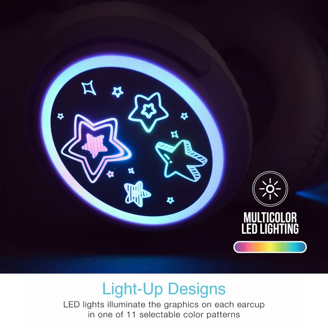 Alt view image 3 of 7 - KidJamz KJ65U Over-Ear USB-C Kids Headphones with Mic (Lavender) Multicolor LED lights, 85dB volume limiter for safer listening, inline mic; for iPhone, iPad & USB Type C devices