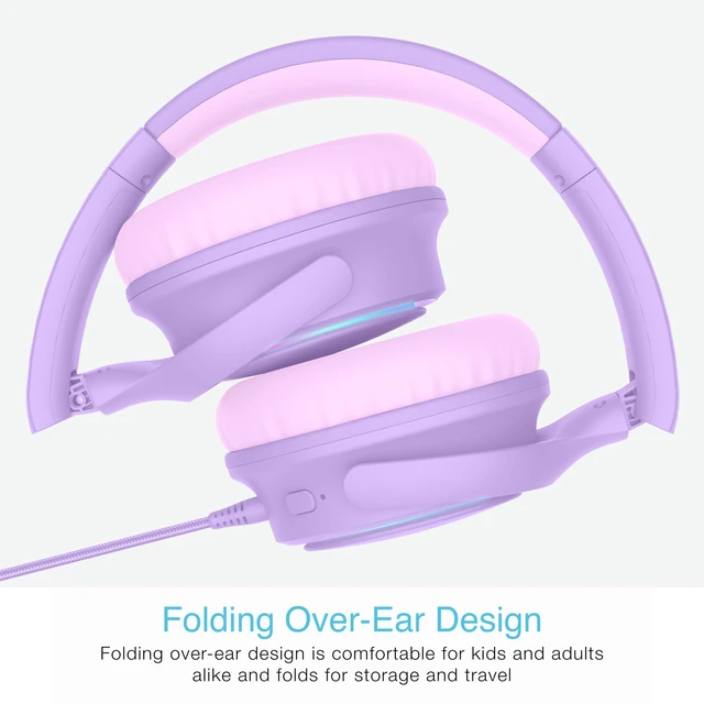 Alt view image 7 of 7 - KidJamz KJ65U Over-Ear USB-C Kids Headphones with Mic (Lavender) Multicolor LED lights, 85dB volume limiter for safer listening, inline mic; for iPhone, iPad & USB Type C devices
