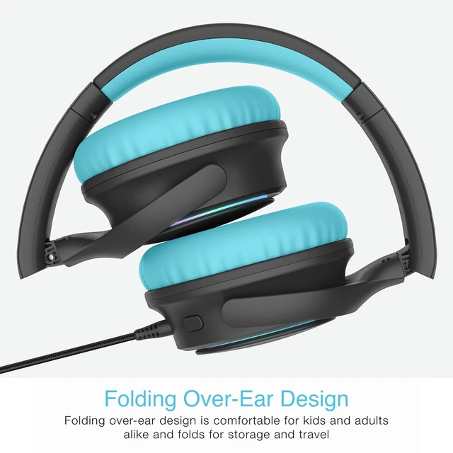 Alt view image 7 of 7 - KidJamz KJ65U Over-Ear USB-C Kids Headphones with Mic (Black) Multicolor LED lights, 85dB volume limiter for safer listening, inline mic; for iPhone, iPad & USB Type C devices