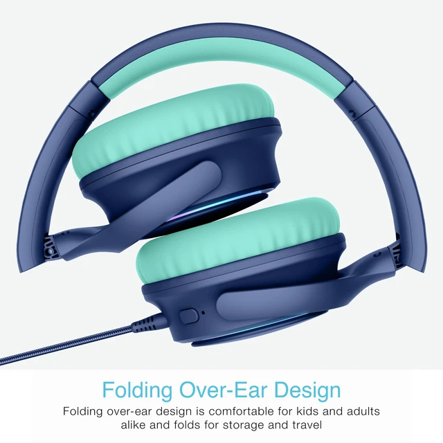 Alt view image 7 of 7 - KidJamz KJ65U Over-Ear USB-C Kids Headphones with Mic (Blue) Multicolor LED lights, 85dB volume limiter for safer listening, inline mic; for iPhone, iPad & USB Type C devices