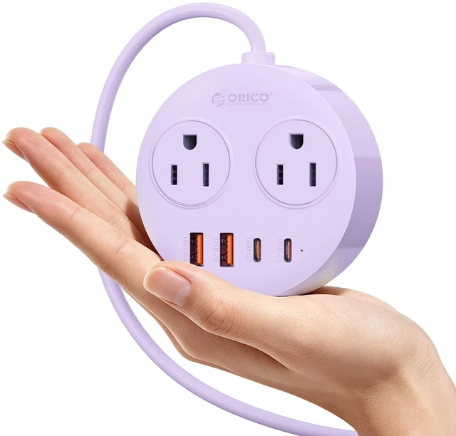 Main image of Magnetic Power Strip with 20W PD Fast Charging USB C Ports 6-in-1 Round Desktop Extension Cord (5ft) with 2 AC Outlets, 2 USB-C, 2 USB-A, Wall Mountable for Dorm Room & Office