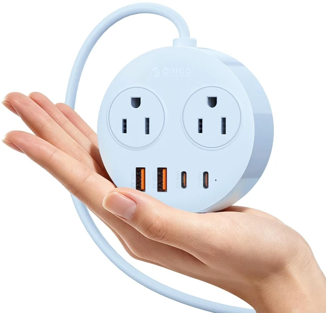 Main image of Magnetic Power Strip with 20W PD Fast Charging USB C Ports 6-in-1 Round Desktop Extension Cord (5ft) with 2 AC Outlets, 2 USB-C, 2 USB-A, Wall Mountable for Dorm Room & Office