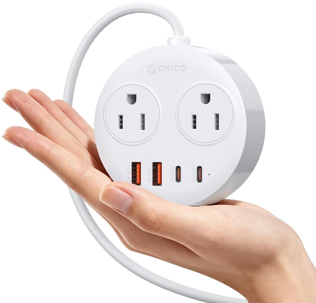 Main image of Magnetic Power Strip with 20W PD Fast Charging USB C Ports 6-in-1 Round Desktop Extension Cord (5ft) with 2 AC Outlets, 2 USB-C, 2 USB-A, Wall Mountable for Dorm Room & Office