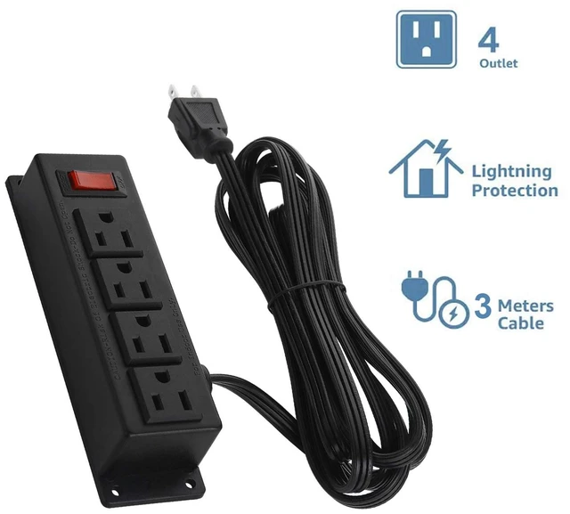Alt view image 2 of 7 - Small Power Strip with Switch, Flat Extension Cord, 10Ft, Black, 2 Multiple Outlets Wall Mount Small Power Strip Under Desk for Workbench, Garage, Warehouse, Office Desk Accessories, Compact