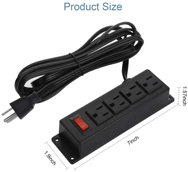 Alt view image 3 of 7 - Small Power Strip with Switch, Flat Extension Cord, 10Ft, Black, 2 Multiple Outlets Wall Mount Small Power Strip Under Desk for Workbench, Garage, Warehouse, Office Desk Accessories, Compact