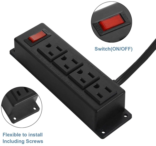 Alt view image 4 of 7 - Small Power Strip with Switch, Flat Extension Cord, 10Ft, Black, 2 Multiple Outlets Wall Mount Small Power Strip Under Desk for Workbench, Garage, Warehouse, Office Desk Accessories, Compact