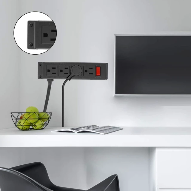 Alt view image 7 of 7 - Small Power Strip with Switch, Flat Extension Cord, 10Ft, Black, 2 Multiple Outlets Wall Mount Small Power Strip Under Desk for Workbench, Garage, Warehouse, Office Desk Accessories, Compact