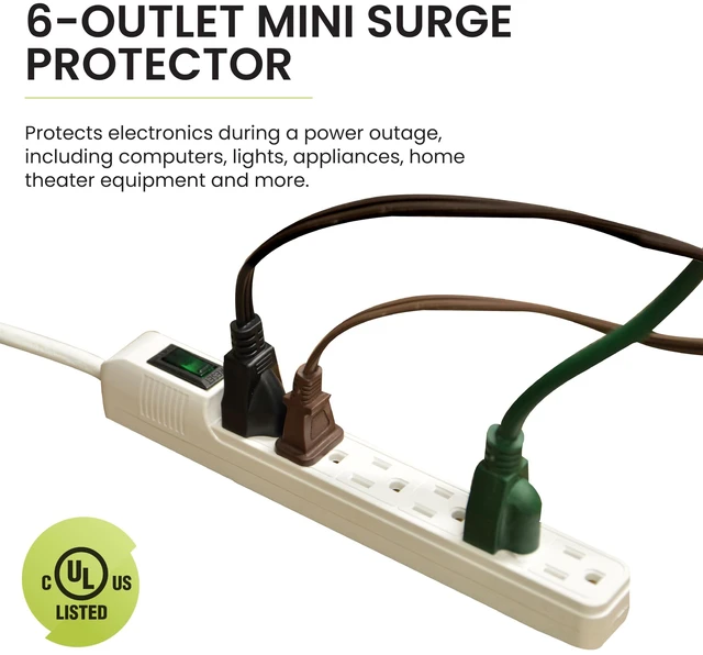 Alt view image 3 of 7 - Go Green Inc. GG-16103MIN 6 Outlet Mini Surge Protector, White