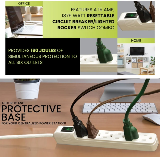 Alt view image 7 of 7 - Go Green Inc. GG-16103MIN 6 Outlet Mini Surge Protector, White