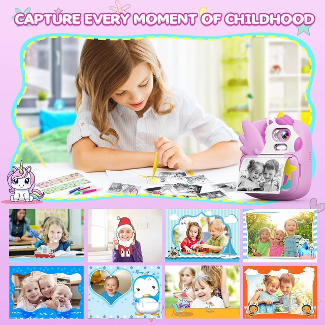 Alt view image 4 of 7 - Kids Instant Print Camera, 1080P HD Video & 2.4" Screen Toy Camera Includes 32GB Card & Print Paper, Inkless Print, 16X Zoom, Christmas Birthday Dinosaur Gifts for Boys Girls Age 3-12