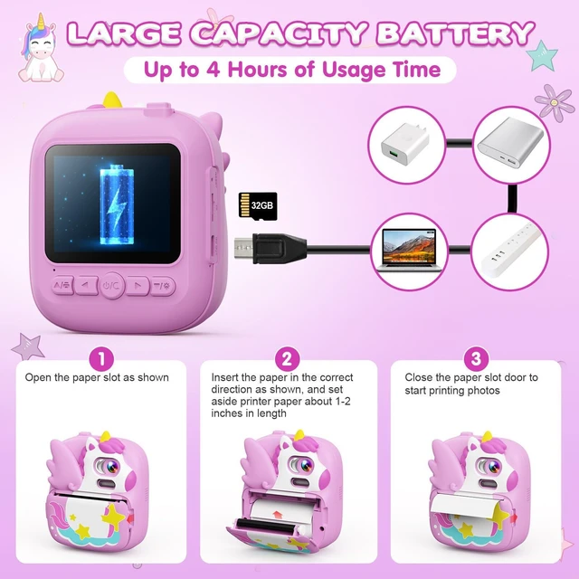 Alt view image 7 of 7 - Kids Instant Print Camera, 1080P HD Video & 2.4" Screen Toy Camera Includes 32GB Card & Print Paper, Inkless Print, 16X Zoom, Christmas Birthday Dinosaur Gifts for Boys Girls Age 3-12
