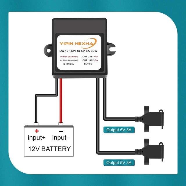 Alt view image 3 of 6 - 12V 24V to 5V 6A 30W Dual USB Female DC Buck Converter Adapter Step Down Module