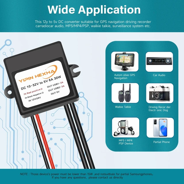 Alt view image 6 of 6 - 12V 24V to 5V 6A 30W Dual USB Female DC Buck Converter Adapter Step Down Module
