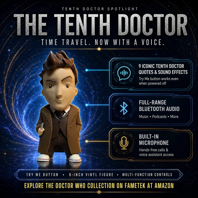 Alt view image 2 of 7 - Doctor Who 6" 10th Doctor Talking Bluetooth Figure Speaker with 9 Quotes Collectible 10th Doctor Bluetooth speaker with Built-In Mic for Calls, Rich Audio for Music and Audiobooks, and Shelf Display