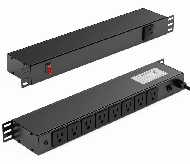 Main image of 8 Outlet Horizontal 1U Rack Mount PDU Power Strip with Surge Protector - 110V/15A - 6ft Power Cord for Network Server Racks (PDU-03)
