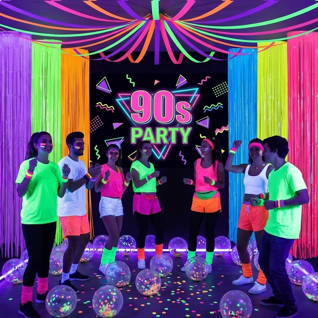 Alt view image 4 of 6 - 6 Pack Glow in The Dark Party Supply Neon Blacklight Streamer, 6 Color 6.56ft Tinsel Foil Fringe Curtain with Hanging Loop Rope, Streamer for Birthday Halloween New Year Rave Black Light Party