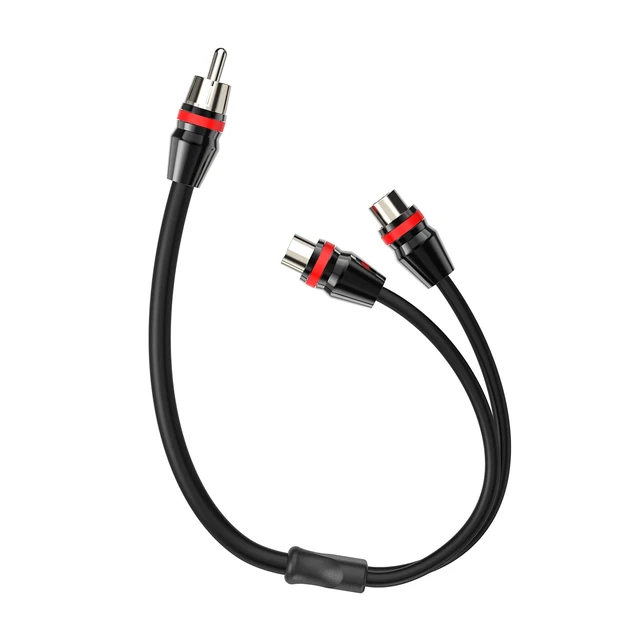 Alt view image 3 of 5 - 1ft 2 Female to 1 Male RCA Y Adapter Splitter Cable (2 Pack) Nickel Plated Contcact Pin