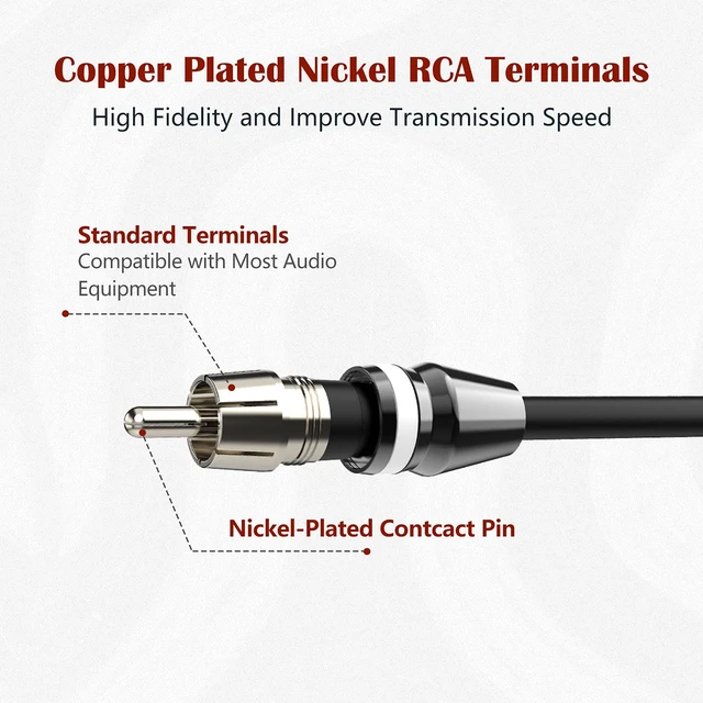 Alt view image 4 of 5 - 1ft 2 Female to 1 Male RCA Y Adapter Splitter Cable (2 Pack) Nickel Plated Contcact Pin