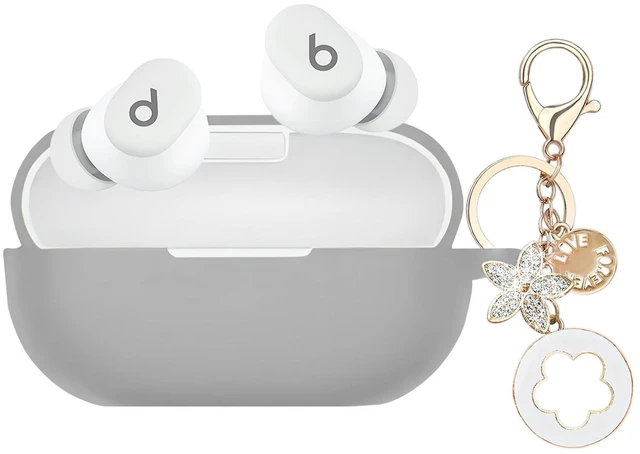 Main image of Case Cover Compatible with Beats Solo Buds Earbuds (2024) Soft Silicone Protective Skin with Bling Keychain Accessories for Women Girl (Grey)