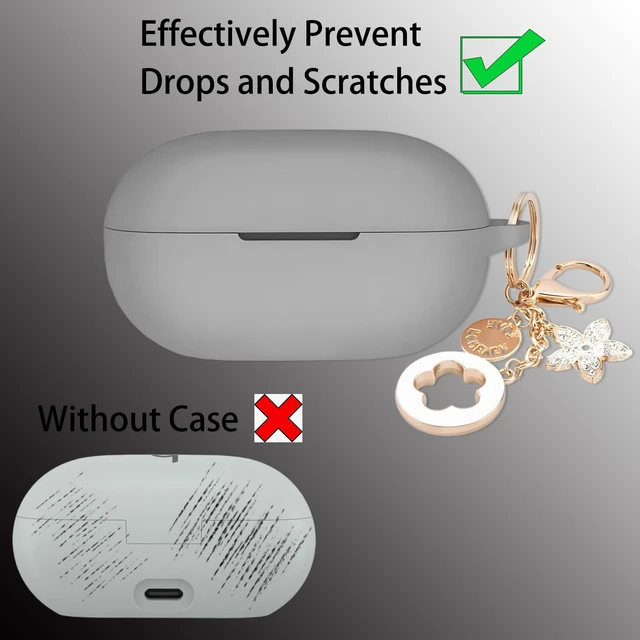 Alt view image 3 of 7 - Case Cover Compatible with Beats Solo Buds Earbuds (2024) Soft Silicone Protective Skin with Bling Keychain Accessories for Women Girl (Grey)