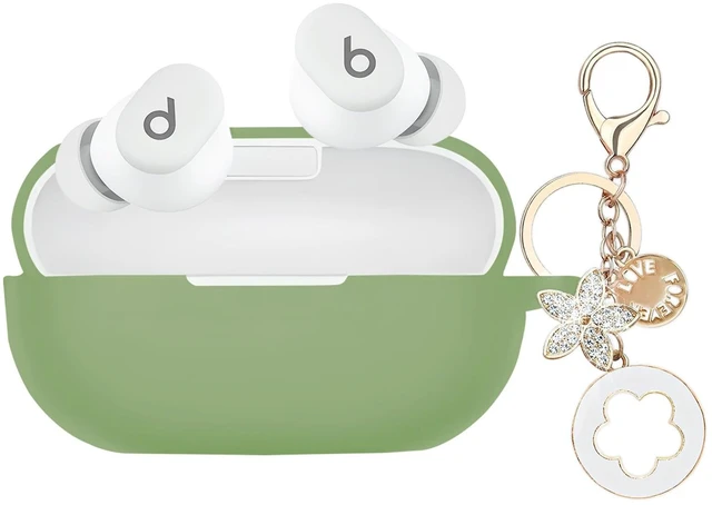 Main image of Case Cover Compatible with Beats Solo Buds Earbuds (2024) Soft Silicone Protective Skin with Bling Keychain Accessories for Women Girl (Cactus Green)