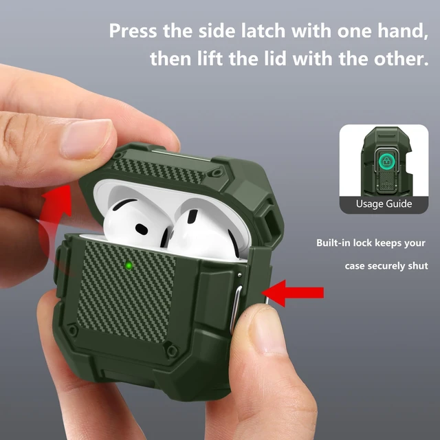 Alt view image 5 of 7 - for AirPods 5 & 4 Case (2026-2024),Dual Secure Lock Cover (Green) Compatible with Apple AirPods 5 &4 Case Cover with Keychain&Cleaner Kit,Full Body Shockproof Protective Case Hard Shell