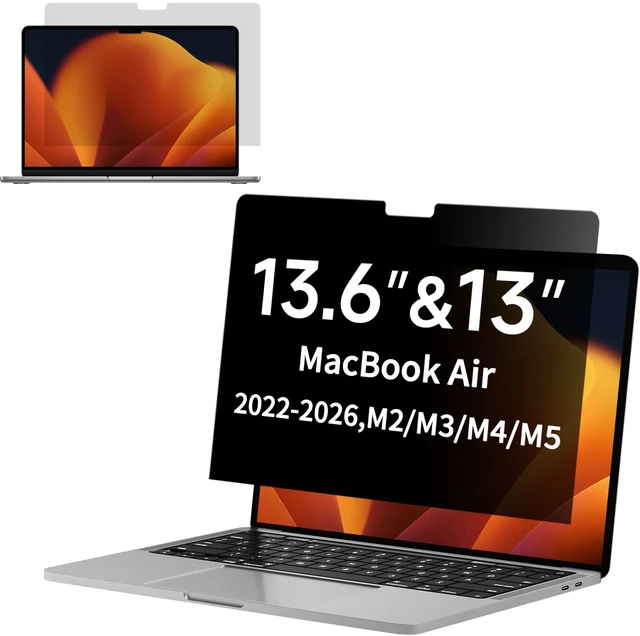 Main image of Privacy Screen for MacBook Air 13.6 & 13 Inch (2022-2026, M2, M3, M4, M5), Anti Blue Light Glare Filter Laptop Privacy Shield, Anti Scratch Protector for Mac 13In (Model A2681 A3113 A3240 A3449)