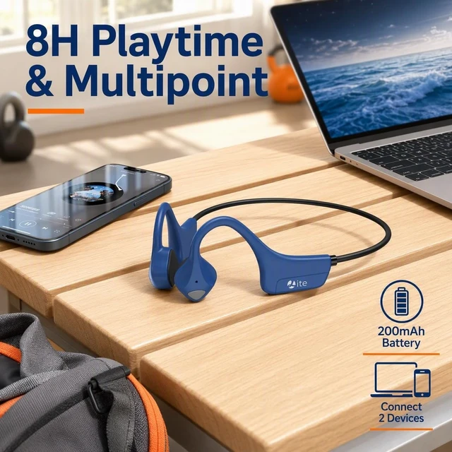 Alt view image 7 of 7 - Bone Conduction Headphones Bluetooth Wireless Sport Earphones Built-in Mic Multipoint Connection Sweatproof Open Ear Headset for Running Cycling Driving Workouts