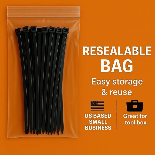 Alt view image 5 of 7 - 14 inch Black Zip Ties, 120 LB Tensile Strength 200 Pack, PA66 Nylon, Professional Grade Heavy Duty - UV Resistant Indoor and Outdoor Cable & Wire Management, Multi-Purpose Self-Locking Cable Ties