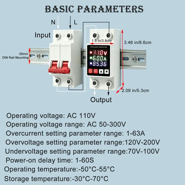 Alt view image 2 of 7 - Adjustable Voltage Protector 110V, 63A Smart Circuit Breaker Realtime voltage, current & power display, High/Low Voltage Cutoff and Overcurrent Protection