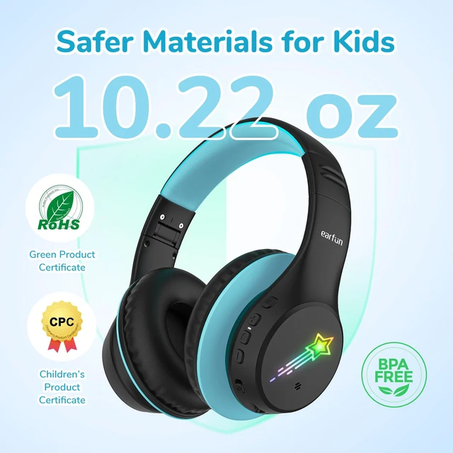 Alt view image 6 of 7 - K4 Kids Bluetooth Headphones, Wireless Headphones with Lights, Black 74/85/94dBA Volume Limited, Built-in Mic, 90H Playtime, Bluetooth 5.4 Over Ear Headphone for iPad/Tablet/School, Dark Black