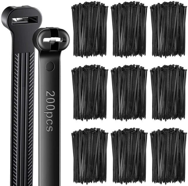 Main image of 13 Inch 200 Pcs Black Zip Tie Cable Tie with Metal Tooth Self Locking Nylon Cable Zip Ties, 100 Lbs Tensile Strength, UV Resistant Wire Wraps Multi Purpose for Industrial Indoor Outdoor Use