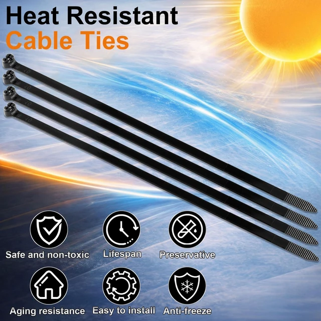 Alt view image 4 of 7 - 13 Inch 200 Pcs Black Zip Tie Cable Tie with Metal Tooth Self Locking Nylon Cable Zip Ties, 100 Lbs Tensile Strength, UV Resistant Wire Wraps Multi Purpose for Industrial Indoor Outdoor Use