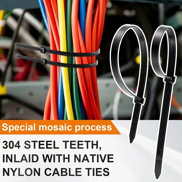 Alt view image 5 of 7 - 13 Inch 200 Pcs Black Zip Tie Cable Tie with Metal Tooth Self Locking Nylon Cable Zip Ties, 100 Lbs Tensile Strength, UV Resistant Wire Wraps Multi Purpose for Industrial Indoor Outdoor Use