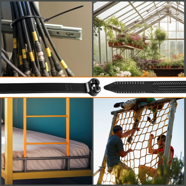 Alt view image 6 of 7 - 13 Inch 200 Pcs Black Zip Tie Cable Tie with Metal Tooth Self Locking Nylon Cable Zip Ties, 100 Lbs Tensile Strength, UV Resistant Wire Wraps Multi Purpose for Industrial Indoor Outdoor Use