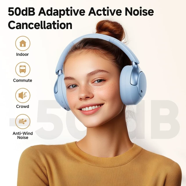 Alt view image 2 of 7 - H3 PRO Adaptive ANC Wireless Headphones Over Ear 50dB Active Active Noise Cancelling, LDAC Hi-Res Wireless Audio, 55H Playtime, Custom EQ via App, Multiple Modes
