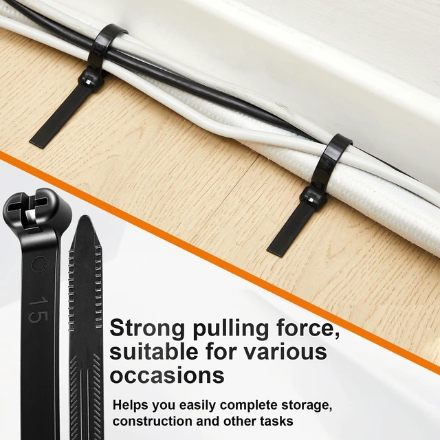 Alt view image 7 of 7 - 13 Inch 200 Pcs Black Zip Tie Cable Tie with Metal Tooth Self Locking Nylon Cable Zip Ties, 100 Lbs Tensile Strength, UV Resistant Wire Wraps Multi Purpose for Industrial Indoor Outdoor Use