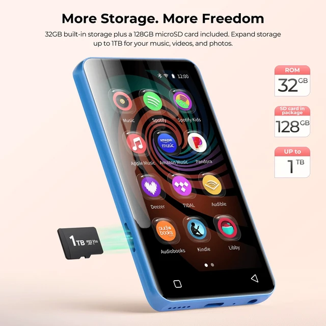 Alt view image 5 of 7 - G3 MP3 Player with Bluetooth and WiFi, 160G Player with Spotify Music Player with Pandora 4" Touch Screen, Parental Controls for Kids, Android MP4 MP3 with Audible,Spotify Kids (Blue+White)