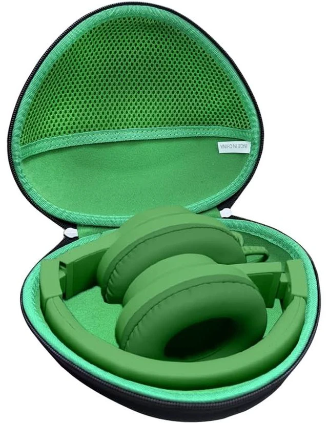 Main image of Hard Travel Case for iClever HS19 / iClever BTH12 / Botesty Sound/EarFun/Candy Bila BH03 / IMYB Kids Headphones (Outer Black + Inner Green)