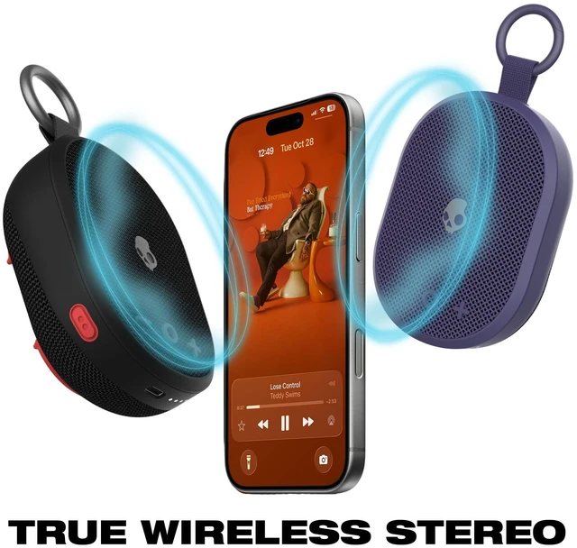 Alt view image 6 of 7 - Skullcandy Kilo 2 Wireless Bluetooth Speaker, IPX7, 24-Hour Battery Waterproof, True Wireless Stereo, Touch Controls, Punchy Bass, Carabiner and Strap Included, Rechargeable Battery